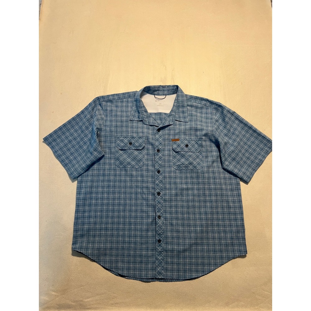 Orvis Mens XXL Blue Plaid Short Sleeve Button Down Shirt Mesh Back